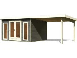 Holz-Gartenhaus Norrköping Terragrau Pultdach Lackiert 365 cm x 305 cm*Karibu