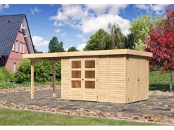 Kinder Karibu Kinder-Gartengeräte|Holz-Gartenhaus Retola Natur Flachdach Unbehandelt 238 cm x 213 cm