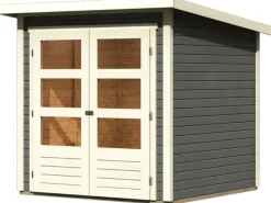 Holz-Gartenhaus Sitten Terragrau Pultdach Lackiert 182 cm x 182 cm*Karibu Online