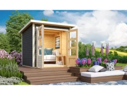 Holz-Gartenhaus Sitten Terragrau Pultdach Lackiert 182 cm x 182 cm*Karibu Online