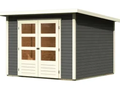 Karibu Gartenlauben|Holz-Gartenhaus Sitten Terragrau Pultdach Lackiert 242 cm x 242 cm