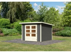 Karibu Gartenlauben|Holz-Gartenhaus Sitten Terragrau Pultdach Lackiert 242 cm x 242 cm