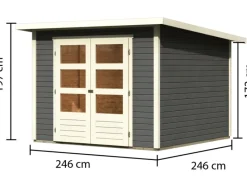 Karibu Gartenlauben|Holz-Gartenhaus Sitten Terragrau Pultdach Lackiert 242 cm x 242 cm