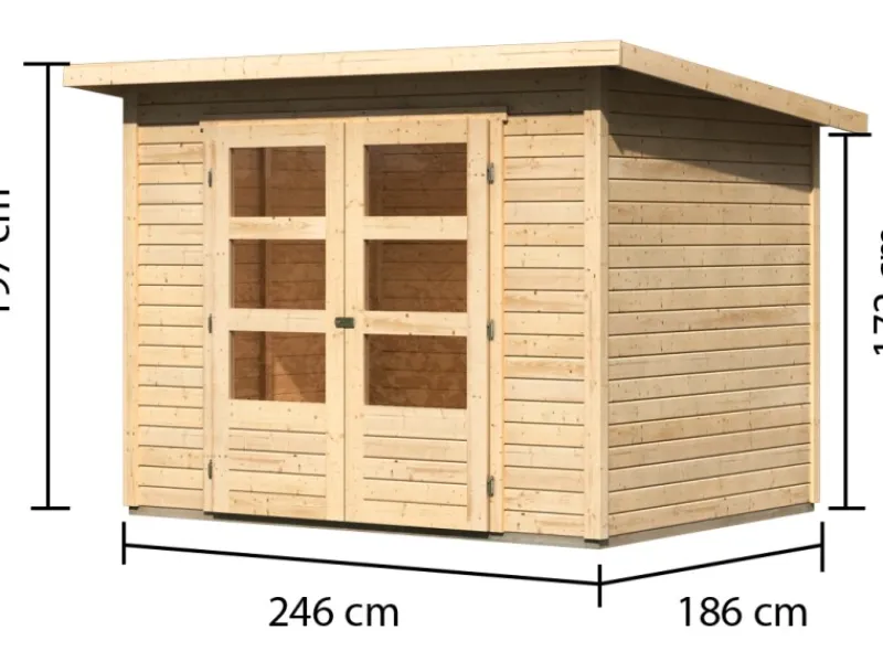 Karibu Gartenlauben|Holz-Gartenhaus Sitten Natur Pultdach Unbehandelt 242 cm x 182 cm