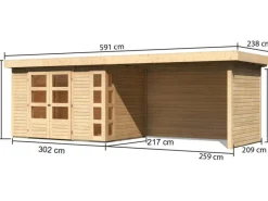 Kinder Karibu Kinder-Gartengeräte|Holz-Gartenhaus Sölve Natur Flachdach Unbehandelt 298 cm x 213 cm