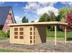 Holz-Gartenhaus Sölve Natur Flachdach Unbehandelt 298 cm x 302 cm*Karibu Hot