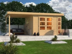 Holz-Gartenhaus Sölve Natur Flachdach Unbehandelt 298 cm x 302 cm*Karibu Hot