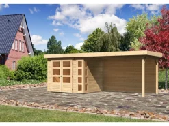 Kinder Karibu Kinder-Gartengeräte|Gartenlauben|Holz-Gartenhaus Sölve Natur Flachdach Unbehandelt 238 cm x 213 cm