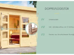 Holz-Gartenhaus Tessin 2 Natur 300 x 300 cm inkl. Boden und Dachschindeln*Karibu Hot