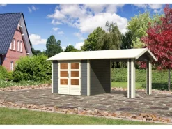 Holz-Gartenhaus Timra Terragrau Satteldach Lackiert 240 cm x 244 cm*Karibu Hot