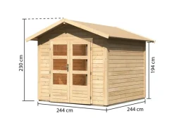 Holz-Gartenhaus Tyka Natur Satteldach Unbehandelt 240 cm x 240 cm*Karibu