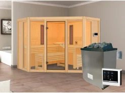 Kinder Karibu Kinder-Gartengeräte|Infrarotkabine Anik mit Ofen externe Strg + 2 Infrarotstrahler Natur