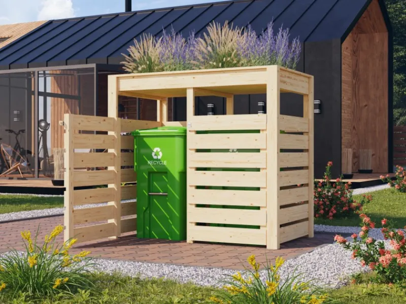 Karibu Mülltonnenboxen|Mülltonnenunterstand 2 mit Hochbeet Naturbelassen
