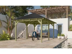 Pavillon Bever 4 Set kdi mit Schindeln Schwarz 429 cm x 289 cm x 296 cm*Karibu Outlet