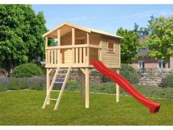 Stelzenhaus Benjamin Naturbelassen mit Holzleiter & Rutsche*Karibu Outlet