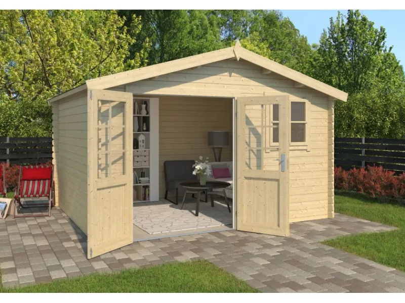 Kinder Kinder-Gartengeräte|Lasita Holz-Gartenhaus Ebro B Natur 384,2 cm x 330 cm