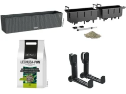 Lechuza Balkonmöbel|® Balkonkasten Balconera 79 cm x 19 cm x 19 cm Granit Starter-Set