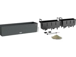Lechuza Balkonmöbel|® Balkonkasten Balconera 79 cm x 19 cm x 19 cm Granit Starter-Set