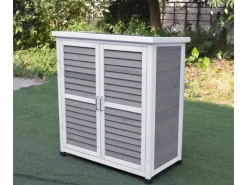 Leco Gartenschränke|Balkonmöbel|Gartenschrank Momo 95 cm Grau-Weiß