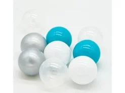 LittleTom Trampoline|Bällebadbälle Ø 5.5 cm 200 Stück Türkis Grau Weiß Transparent