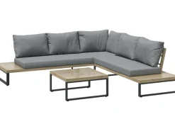 Sonnenliegen|Lounge-Gartenmöbel|Lounge-Set Calora 3-teilig aus Rattangeflecht und Aluminium Grau