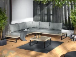 Sonnenliegen|Lounge-Gartenmöbel|Lounge-Set Calora 3-teilig aus Rattangeflecht und Aluminium Grau