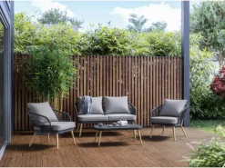 Balkonmöbel|Lounge-Gartenmöbel|Lounge-Set Edna 4-teilig Seilbespannung Anthrazit