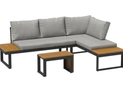Sonnenliegen|Lounge-Gartenmöbel|Lounge-Set Lipson 3-teilig aus Akazienholz und Aluminium Grau
