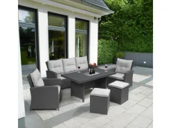 Lounge-Gartenmöbel|Lounge-Set mit Esstisch Vermont 6-teilig Polyrattan
