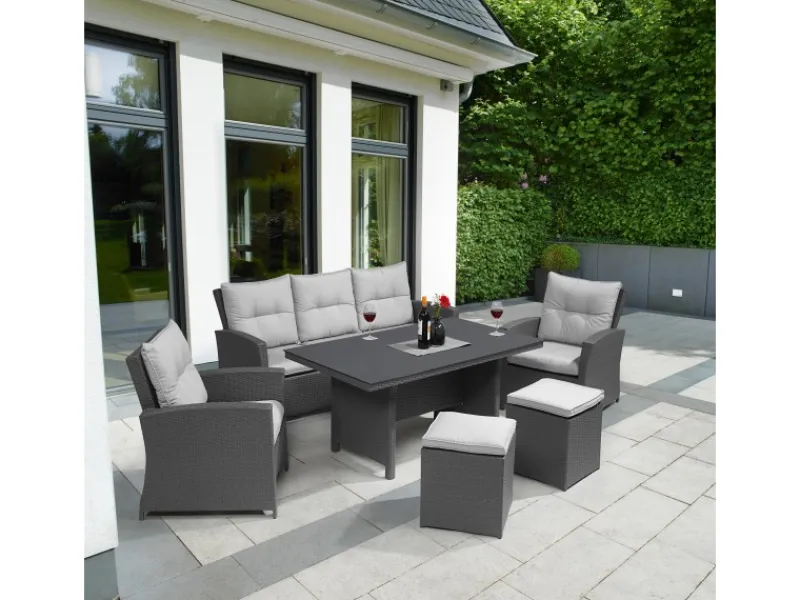 Lounge-Gartenmöbel|Lounge-Set mit Esstisch Vermont 6-teilig Polyrattan