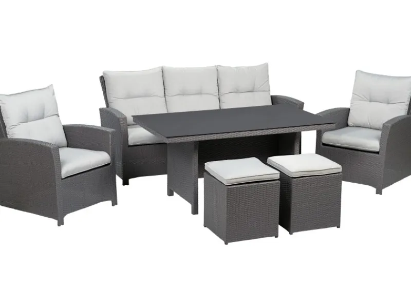 Lounge-Gartenmöbel|Lounge-Set mit Esstisch Vermont 6-teilig Polyrattan