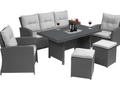 Lounge-Gartenmöbel|Lounge-Set mit Esstisch Vermont 6-teilig Polyrattan