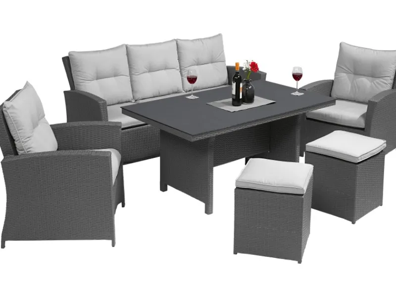 Lounge-Gartenmöbel|Lounge-Set mit Esstisch Vermont 6-teilig Polyrattan