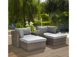 Lounge-Gartenmöbel|Gartenmöbel-Sets|Lounge-Set Olea 5-teilig aus Polyrattan Sand