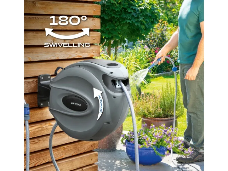 LUX-TOOLS Gartenschlauchwagen|Wandschlauchbox-Set 12 m mit Schlauch