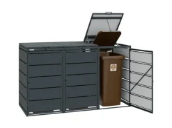 MBOX24 Classic Mülltonnenbox für 3 Mülltonnen (240L) aus Verzinktem Stahl  3er Metall Mülltonnenverkleidung in Anthrazit  Robust & Wetterfest* Discount