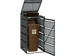 Mülltonnenboxen|MBOX24 Classic Mülltonnenbox für 1 Mülltonne (120L) aus Verzinktem Stahl  1er Metall Mülltonnenverkleidung in Anthrazit  Robust & Wetterfest