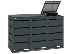 Mülltonnenboxen|MBOX24 Classic Mülltonnenbox für 3 Mülltonnen (120L) aus Verzinktem Stahl  3er Metall Mülltonnenverkleidung in Anthrazit  Robust & Wetterfest