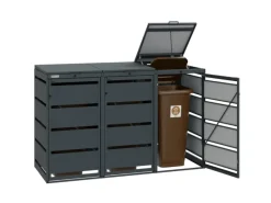 Mülltonnenboxen|MBOX24 Classic Mülltonnenbox für 3 Mülltonnen (120L) aus Verzinktem Stahl  3er Metall Mülltonnenverkleidung in Anthrazit  Robust & Wetterfest