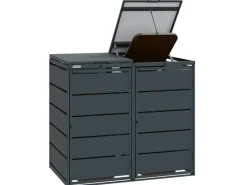 Mülltonnenboxen|MBOX24 Classic Mülltonnenbox für 2 Mülltonnen (240L) aus Verzinktem Stahl  2er Metall Mülltonnenverkleidung in Anthrazit  Robust & Wetterfest