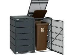 Mülltonnenboxen|MBOX24 Classic Mülltonnenbox für 2 Mülltonnen (240L) aus Verzinktem Stahl  2er Metall Mülltonnenverkleidung in Anthrazit  Robust & Wetterfest