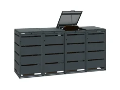 Mülltonnenboxen|MBOX24 Classic Mülltonnenbox für 4 Mülltonnen (120L) aus Verzinktem Stahl  4er Metall Mülltonnenverkleidung in Anthrazit  Robust & Wetterfest