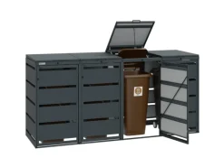 Mülltonnenboxen|MBOX24 Classic Mülltonnenbox für 4 Mülltonnen (120L) aus Verzinktem Stahl  4er Metall Mülltonnenverkleidung in Anthrazit  Robust & Wetterfest