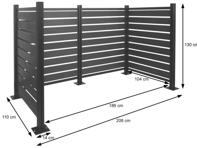 MCW Mülltonnenboxen|Alu Mülltonnen-Zaun K57 Anthrazit 130x206x110cm