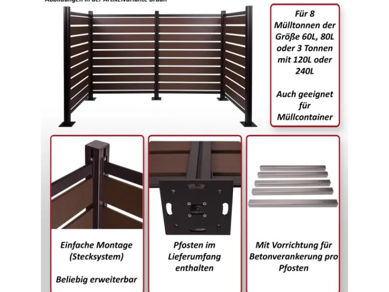 MCW Mülltonnenboxen|Alu Mülltonnen-Zaun K57 Anthrazit 130x206x110cm