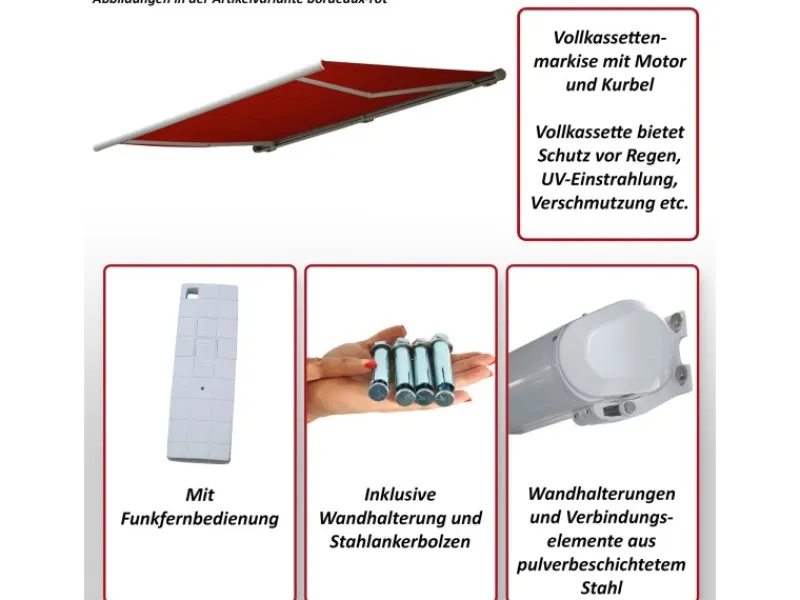 MCW Markisen|Elektrische Kassettenmarkise H124 5x3m Acryl Rahmen Anthrazit
