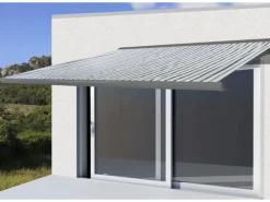 MCW Markisen|Elektrische Kassettenmarkise H122 4x3m Polyester Grau/Weiß Rahmen Grau