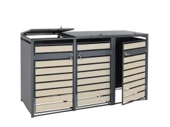 MCW Mülltonnenboxen|3er Mülltonnenverkleidung J81 Buche-Holzoptik Hellbraun 117x200x80cm