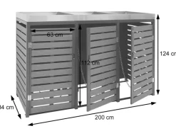MCW Mülltonnenboxen|3er Mülltonnenverkleidung K14 -Optik 124x200x84cm