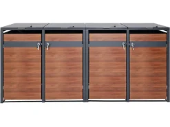MCW Mülltonnenboxen|4er Mülltonnenverkleidung J82 Kirsche-Holzoptik Dunkelbraun 117x264x80cm